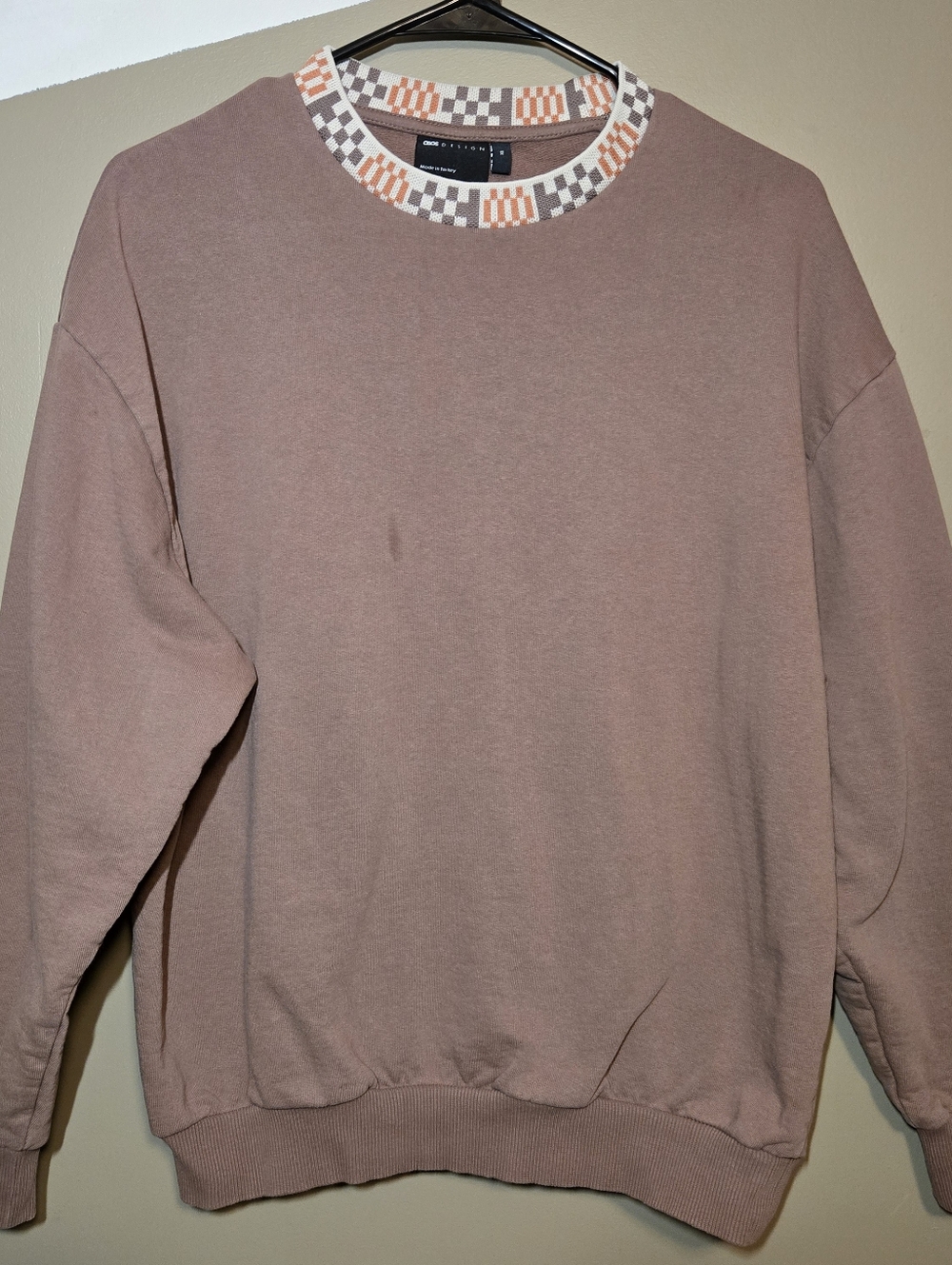 Asos Design Men's Crewneck Sweatshirt With Knit Collar Deep Taupe Size XS Cotton